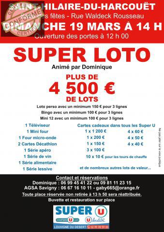 LOTO +de 4500€de lots BA de 1200/200/150/100/60/50/40€ à St hilaire du harcouet